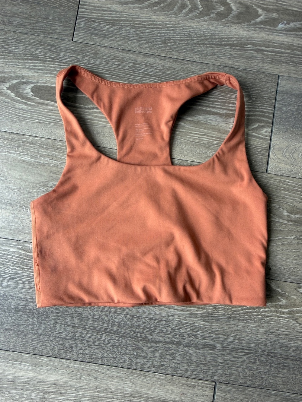 girlfriend collective terracotta orange Racerback Sports Bra